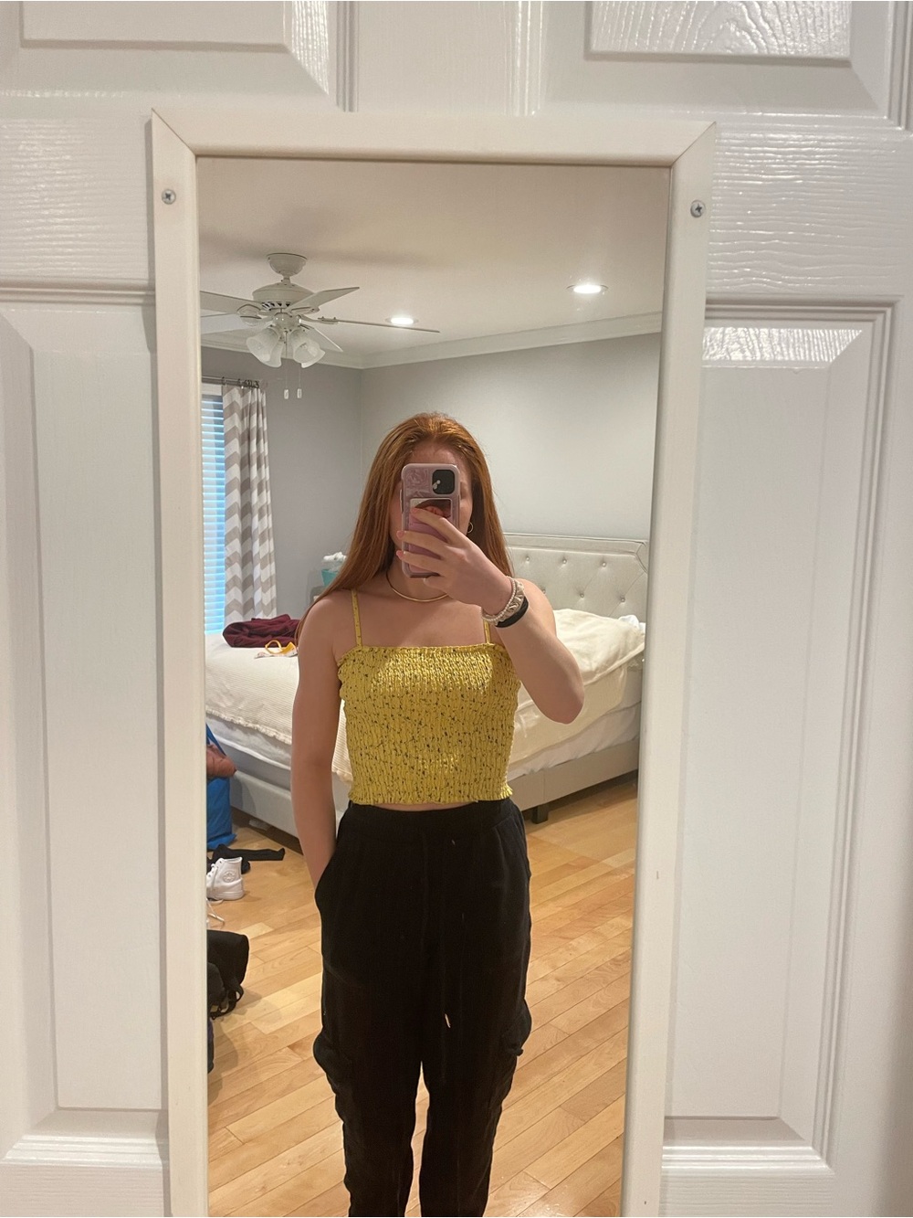 John Galt Yellow Smocked Cami Top